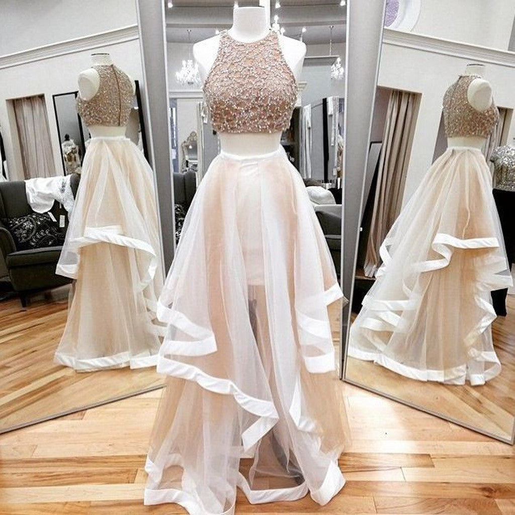 Two Pieces Beaded Unique Light Pink Charming Vintage Formal Prom Formal Prom Dress Secondary image