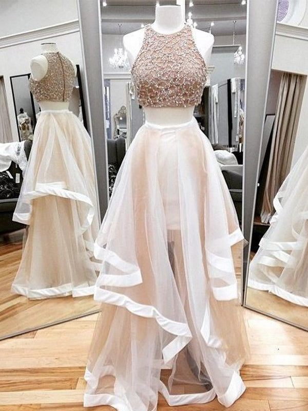 Two Pieces Beaded Unique Light Pink Charming Vintage Formal Prom Formal Prom Dress Main image