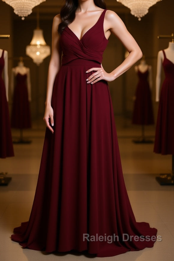 Two Pieces Burgundy Long Prom Dresses, Dark Wine Red 2 Pieces Long Formal Bridesmaid Dresses Main image