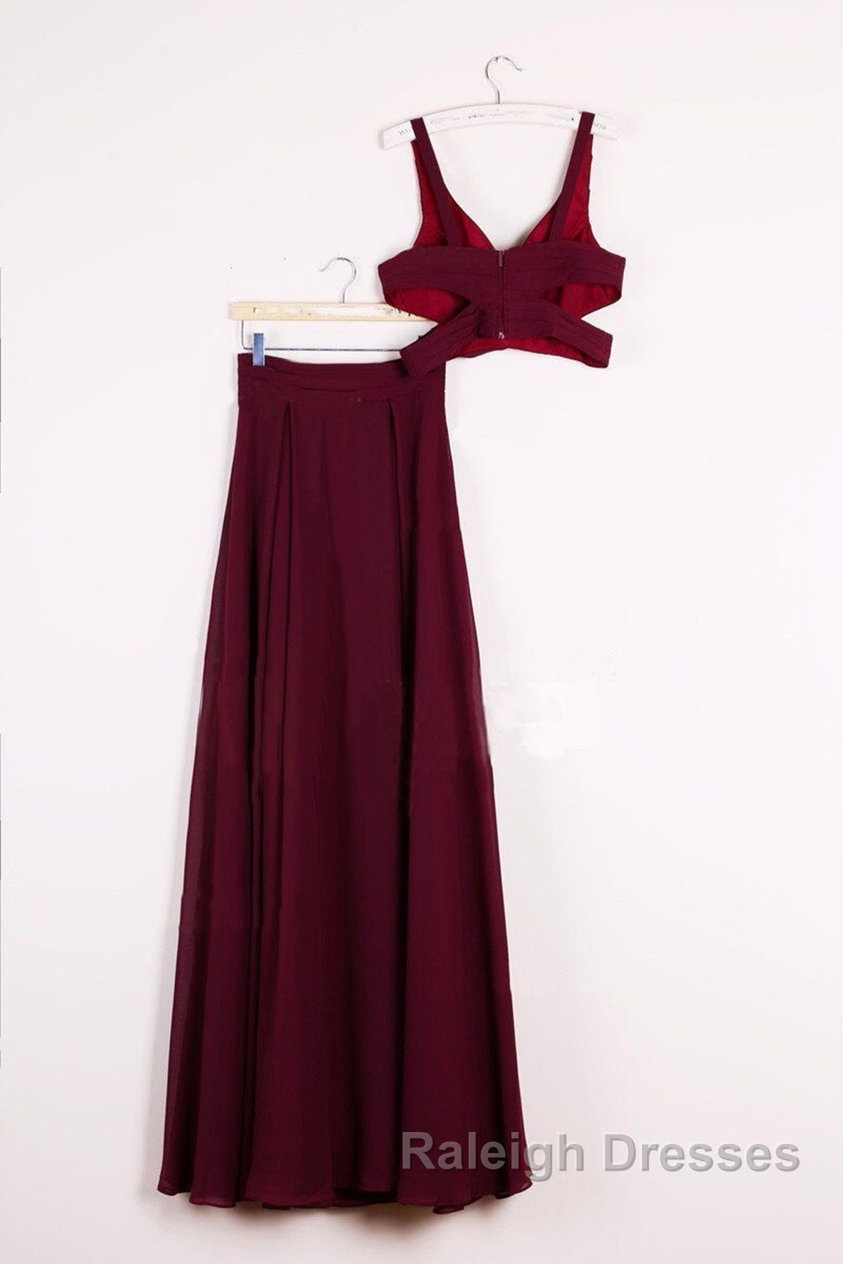 Two Pieces Burgundy Long Prom Dress Dark Wine Red 2 Pieces Long Prom Bridesmaid Dress Secondary image