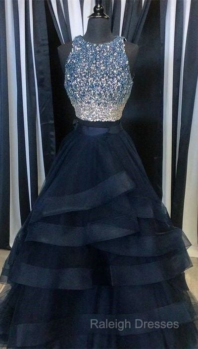 Two Pieces Navy Prom Dress Halter Neckline, Evening Dress,  Graduation School Party Dance Dress Secondary image