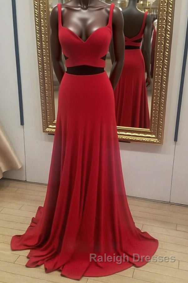 Two Pieces Red Long Prom Dresses, 2 Pieces Red Long Formal Evening Dresses Main image