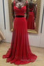 Two Pieces Red Long Prom Dresses, 2 Pieces Red Long Formal Evening Dresses