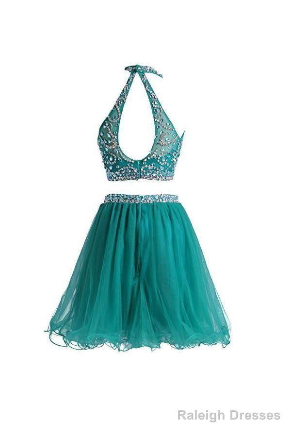 Two Pieces Tulle Short With Beaded Green Homecoming Dress
