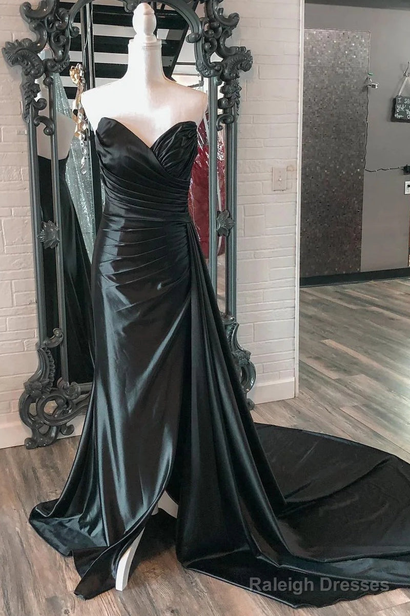 Uk Black Satin Wedding Guest Dress Mermaid Long Prom Dresses Sweetheart Main image