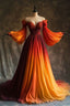 Unique A-Line Long Sleeve Orange Ombre Chiffon Prom Dresses Prom Dresses