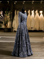 Unique A-line Scoop Long Sleeves Applique With Beading Floor-Length Wedding Dress