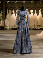 Unique A-line Scoop Long Sleeves Applique With Beading Floor-Length Wedding Dress