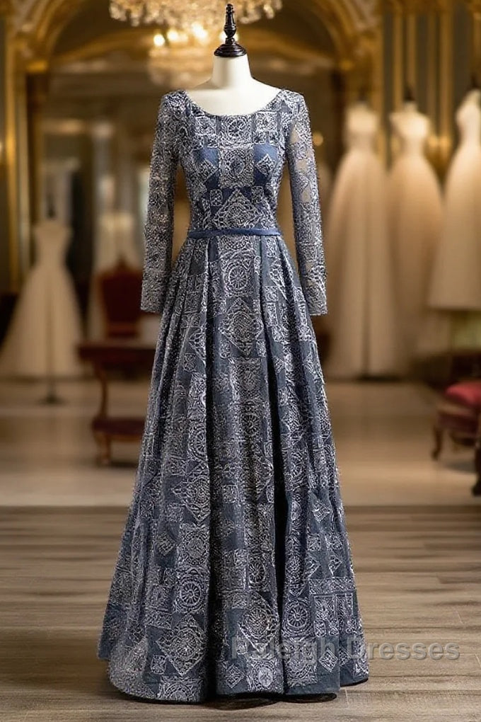 Unique A-line Scoop Long Sleeves Applique With Beading Floor-Length Wedding Dress