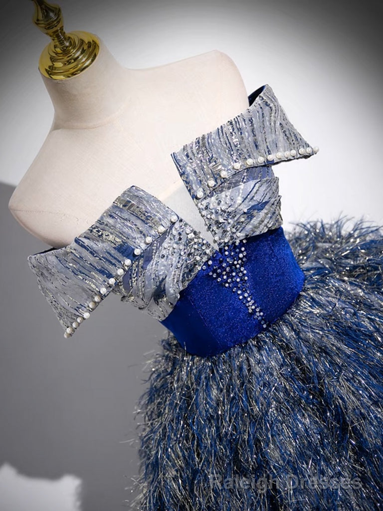 Unique A Line Shiny Sequin Blue Long Prom Gowns, Blue Long Prom Dress Secondary image