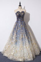 Unique A-Line Strapless Ombre Prom Dresses Long Stunning Prom Dress