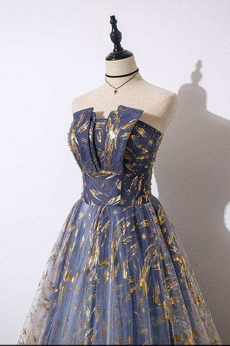 Unique A-Line Strapless Ombre Prom Dresses Long Stunning Prom Dress