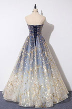 Unique A-Line Strapless Ombre Prom Dresses Long Stunning Prom Dress