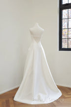 Unique A Line Strapless Satin White Wedding Dresses Brides Dress