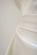 Unique A-Line Strapless Satin White Wedding Dress Brides Dresses