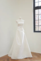 Unique A Line Strapless Satin White Wedding Dresses Brides Dress