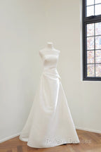 Unique A-Line Strapless Satin White Wedding Dress Brides Dresses