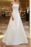 Unique A-Line Strapless Satin White Wedding Dress Brides Dresses