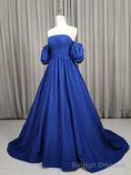 Unique Aline Blue Long Prom Dresses, Blue Long Formal Graduation Dresses