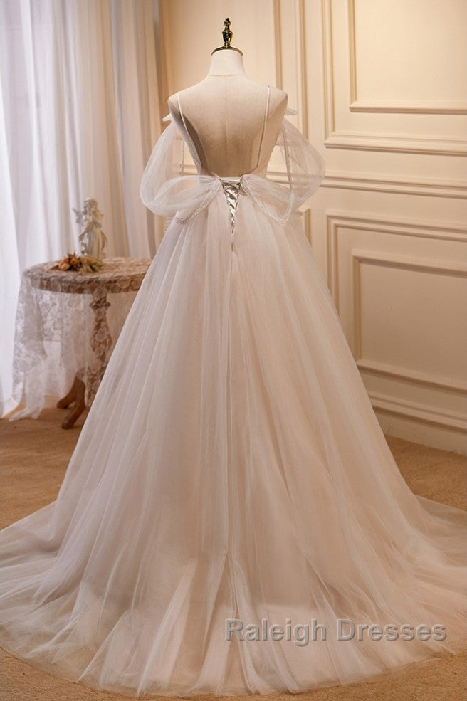 Unique And Noble Ivory Sleeveless Off Shoulder Ball Dress Ivory Sheer Thin Shoulder Strap With Backless Strap Prom Dress Secondary image