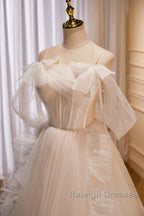 Unique And Noble Ivory Sleeveless Off Shoulder Ball Dress Ivory Sheer Thin Shoulder Strap With Backless Strap Prom Dress