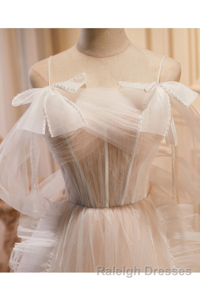 Unique And Noble Ivory Sleeveless Off Shoulder Ball Dress Ivory Sheer Thin Shoulder Strap With Backless Strap Prom Dress