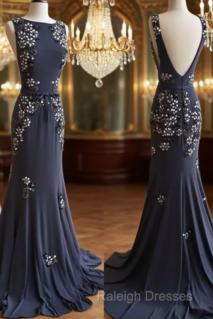 Unique Applique Chiffon Long Prom Dress, Backless Evening Dress Main image