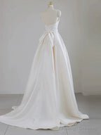 Unique Ball Gown Halter Neckline Satin Pleats White Wedding Dresses