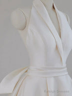 Unique Ball Gown Halter Neckline Satin Pleats White Wedding Dresses