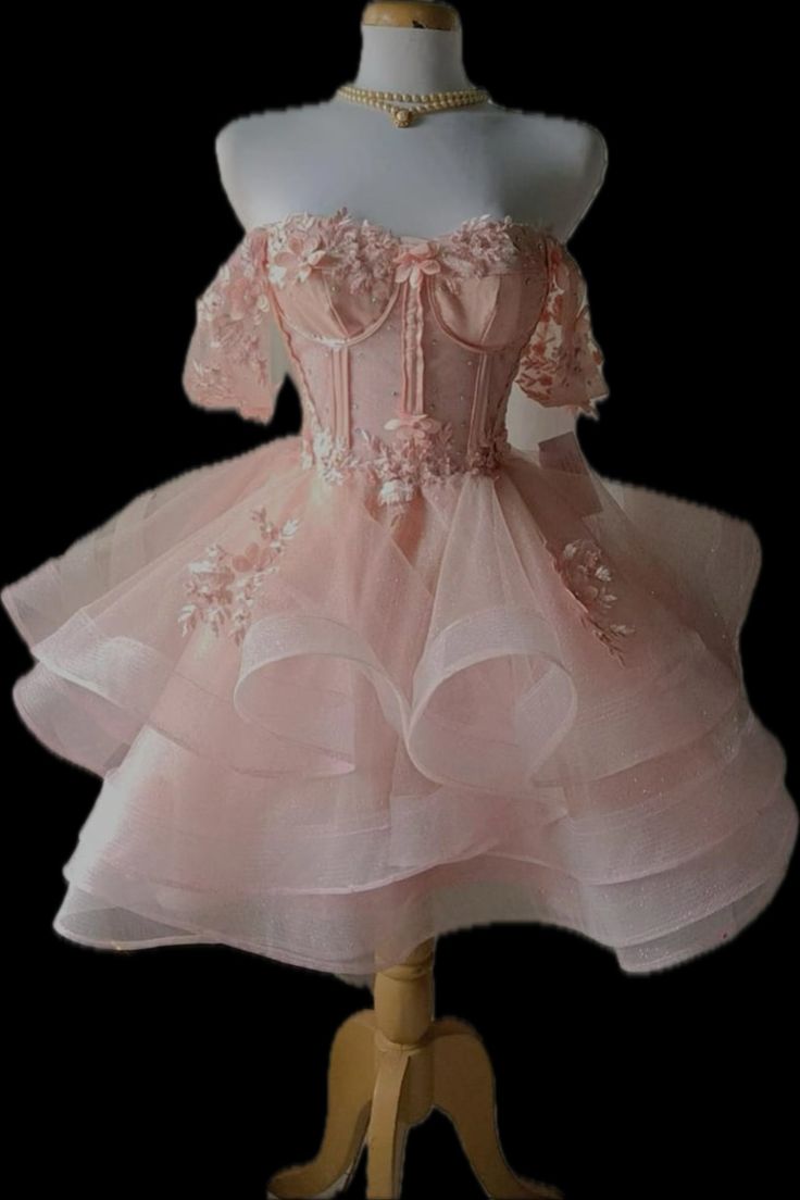 Unique Ball Gowns Off The Shoulder Blush Pink Lace Prom Homecoming Dress 8Th Grad Dance Graduation Dresses Short Hoco Dress Main image