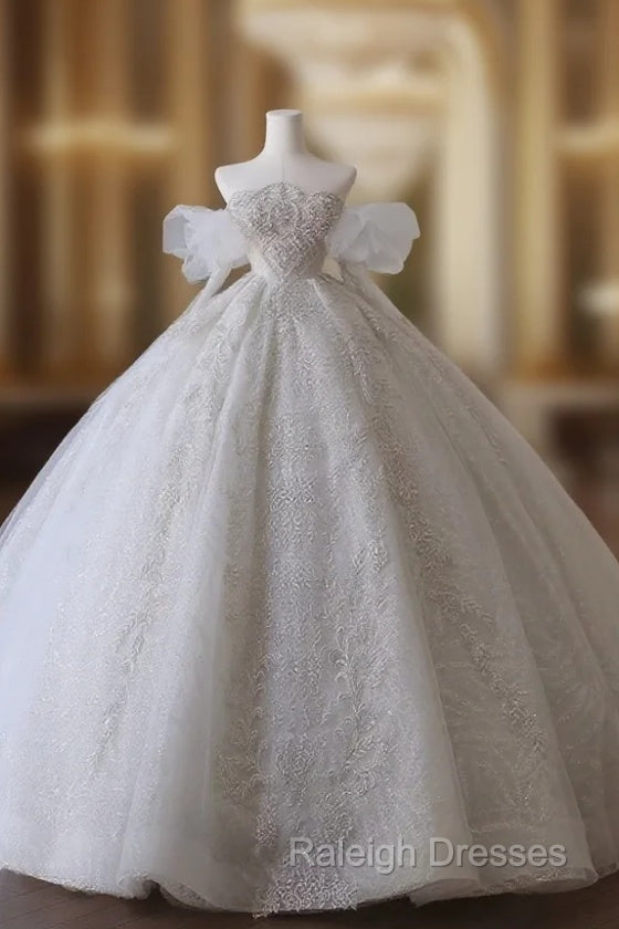 Unique Ball Gown Off The Shoulder Lace Long Sleeves Wedding Dresses Brides Dress Main image