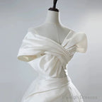 Unique Ball Gown Off The Shoulder Long White Satin Wedding Dresses