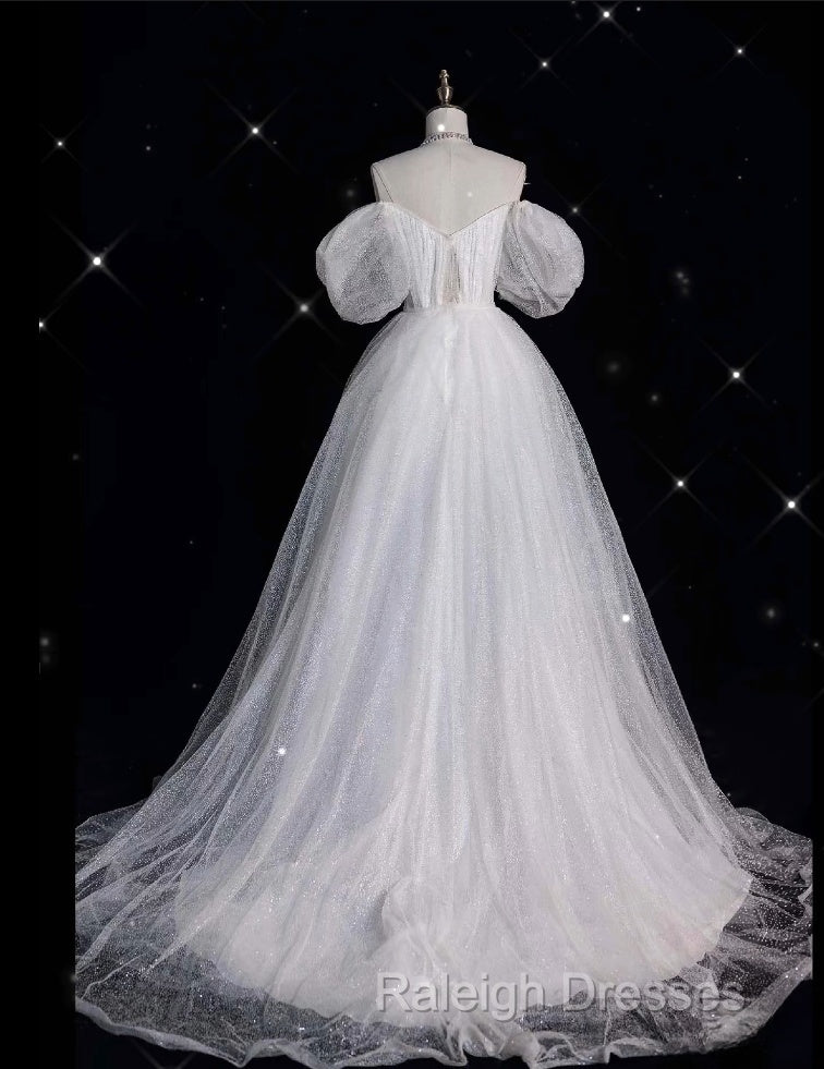 Unique Ball Gown Off The Shoulder Sequin Short Sleeves White Wedding Dress Brides Dresses Secondary image
