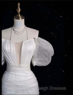 Unique Ball Gown Off The Shoulder Sequin Short Sleeves White Wedding Dresses Brides Dress