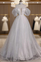 Unique Ball Gown Off The Shoulder Sequin Short Sleeves White Wedding Dresses Brides Dress