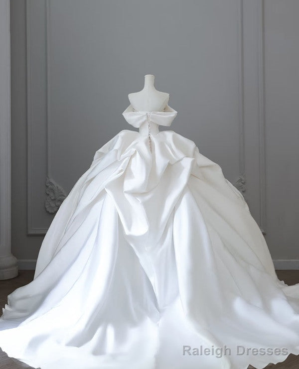 Unique Ball Gowns Strapless Off The Shoulder Satin Long Wedding Dress Brides Dresses