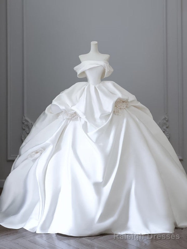 Unique Ball Gowns Strapless Off The Shoulder Satin Long Wedding Dress Brides Dresses Main image