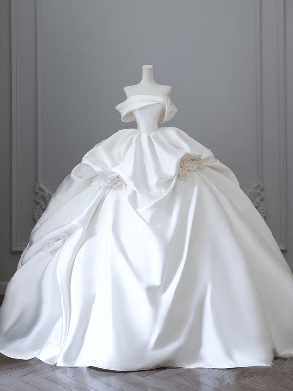 Unique Ball Gowns Strapless Off The Shoulder Satin Long Wedding Dress Brides Dresses Main image