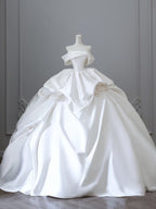 Unique Ball Gowns Strapless Off The Shoulder Satin Long Wedding Dress Brides Dresses
