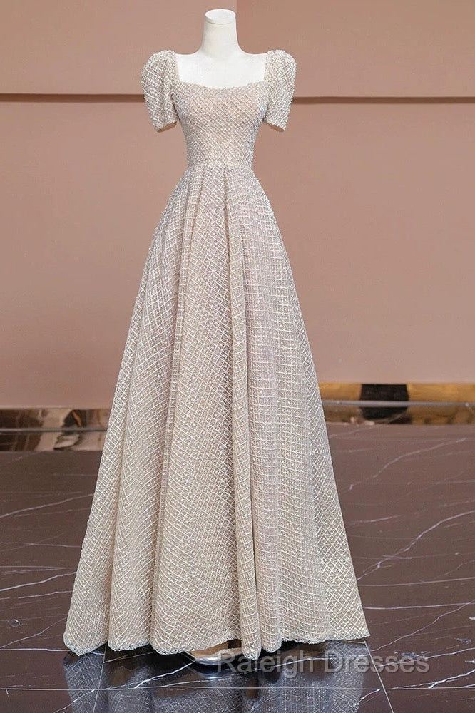 Unique Ball Gown Strapless Short Sleeves Long Wedding Dresses