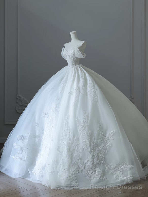 Unique Ball Gowns Strapless Tulle White Long Off The Shoulder Wedding Dress Brides Dresses