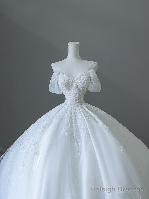 Unique Ball Gowns Strapless Tulle White Long Off The Shoulder Wedding Dress Brides Dresses
