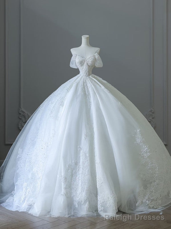 Unique Ball Gowns Strapless Tulle White Long Off The Shoulder Wedding Dress Brides Dresses