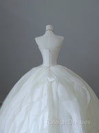 Unique Ball Gown Strapless Tulle White Long Wedding Dresses Brides Dress