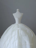 Unique Ball Gown Strapless Tulle White Long Wedding Dress Brides Dresses
