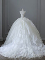 Unique Ball Gown Strapless Tulle White Long Wedding Dress Brides Dresses