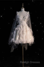 Unique Ball Gown Straps Sequin Short White Wedding Dresses Brides Dress