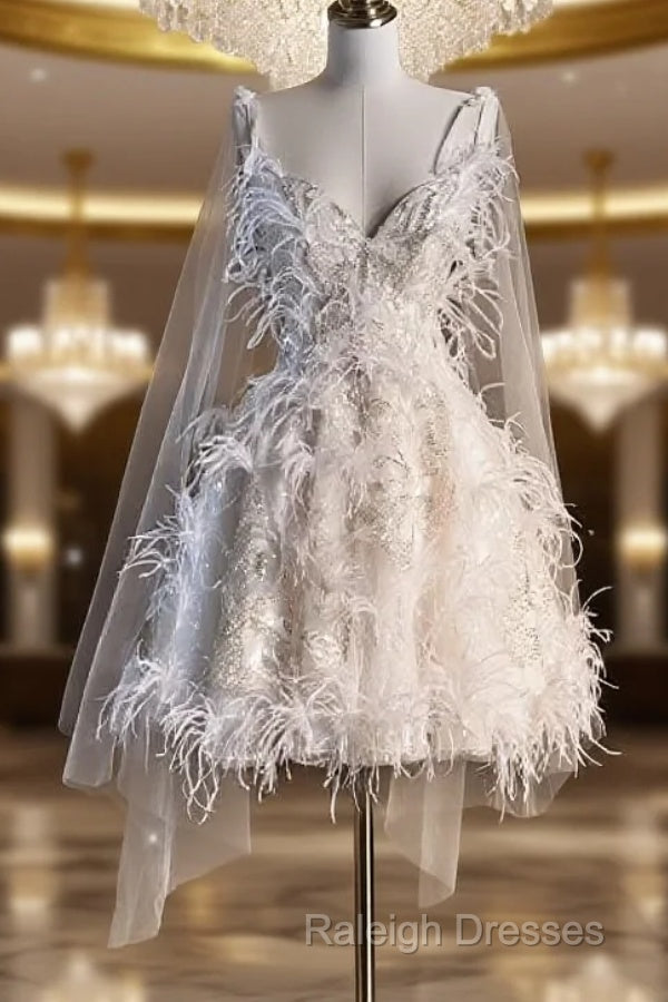 Unique Ball Gown Straps Sequin Short White Wedding Dress Brides Dresses Main image