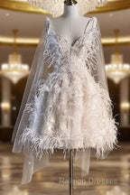 Unique Ball Gown Straps Sequin Short White Wedding Dress Brides Dresses