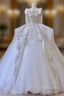 Unique Ball Gown Straps Tulle White Sequin Lace Wedding Dress Brides Dresses